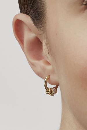 Gold Triple Disc Cz Hoop Earrings