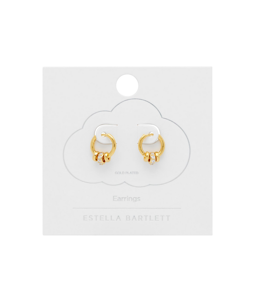 Gold Triple Disc Cz Hoop Earrings