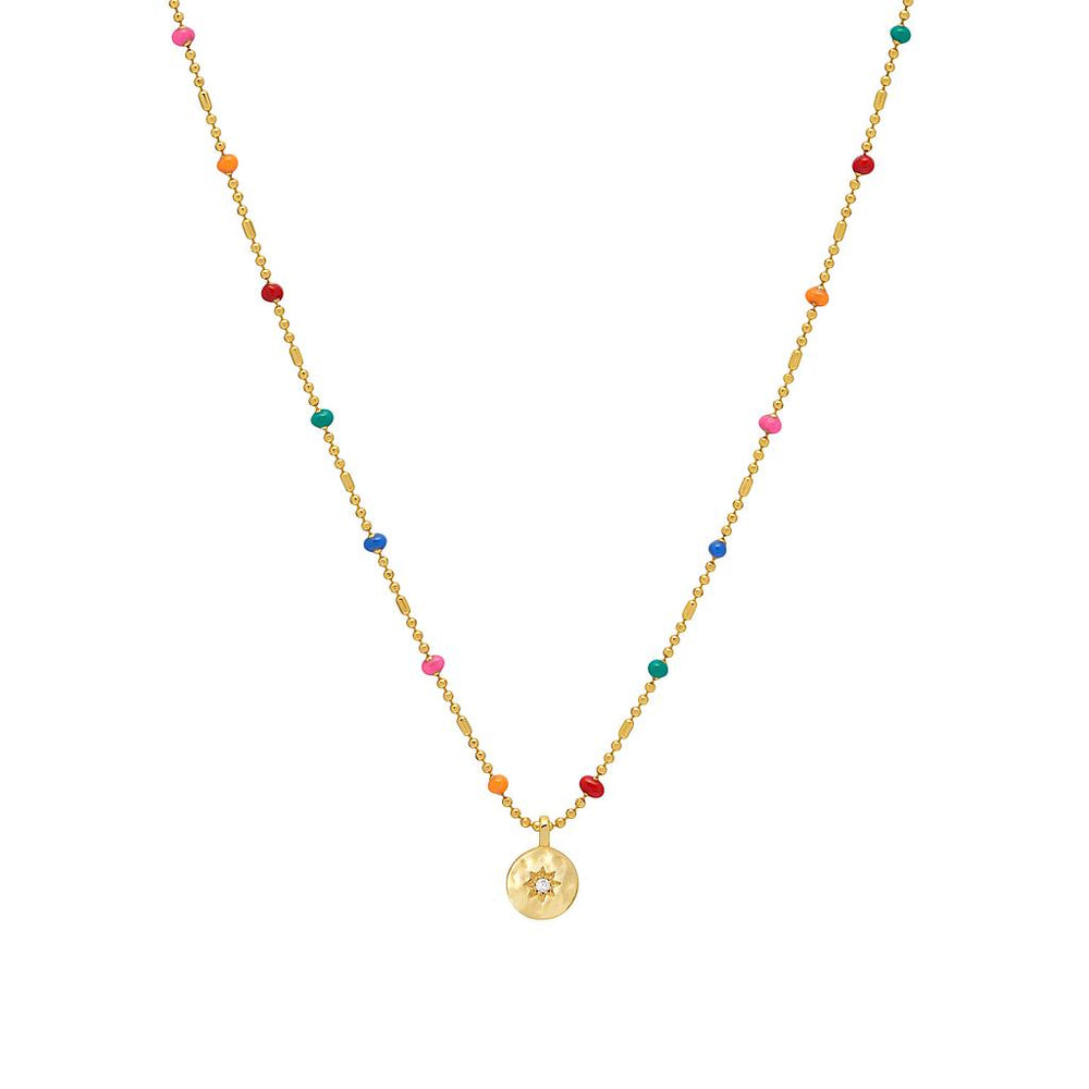 CZ Pendant Rainbow Beaded Necklace