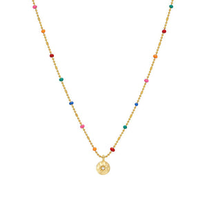 CZ Pendant Rainbow Beaded Necklace