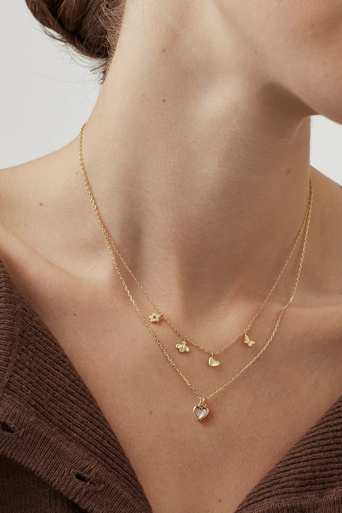 Gold Bee and Butterfly Charm Necklace