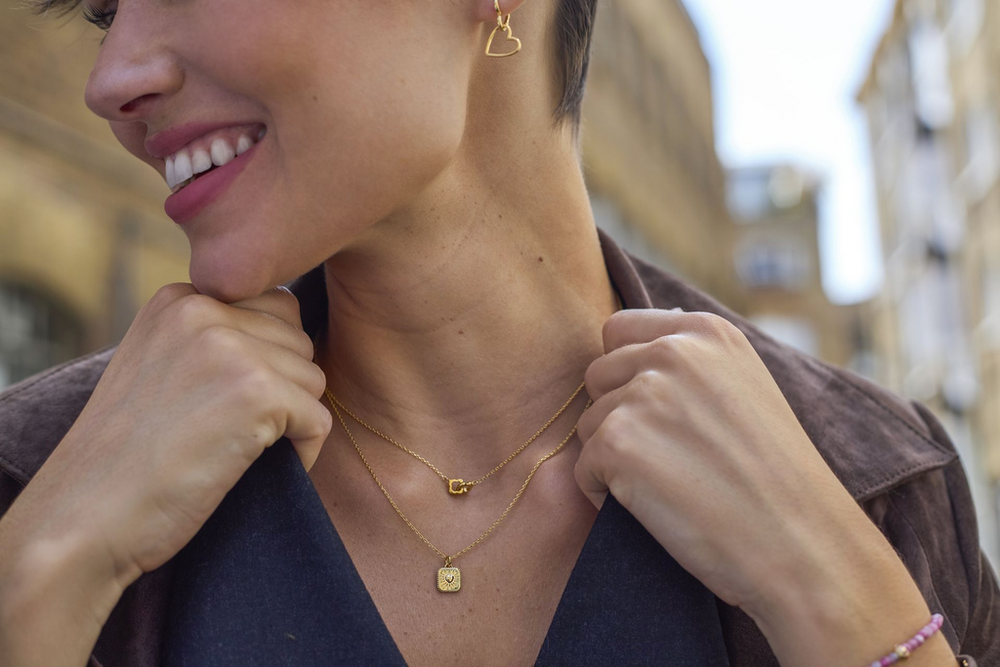 Gold Bobble Heart Tablet Necklace