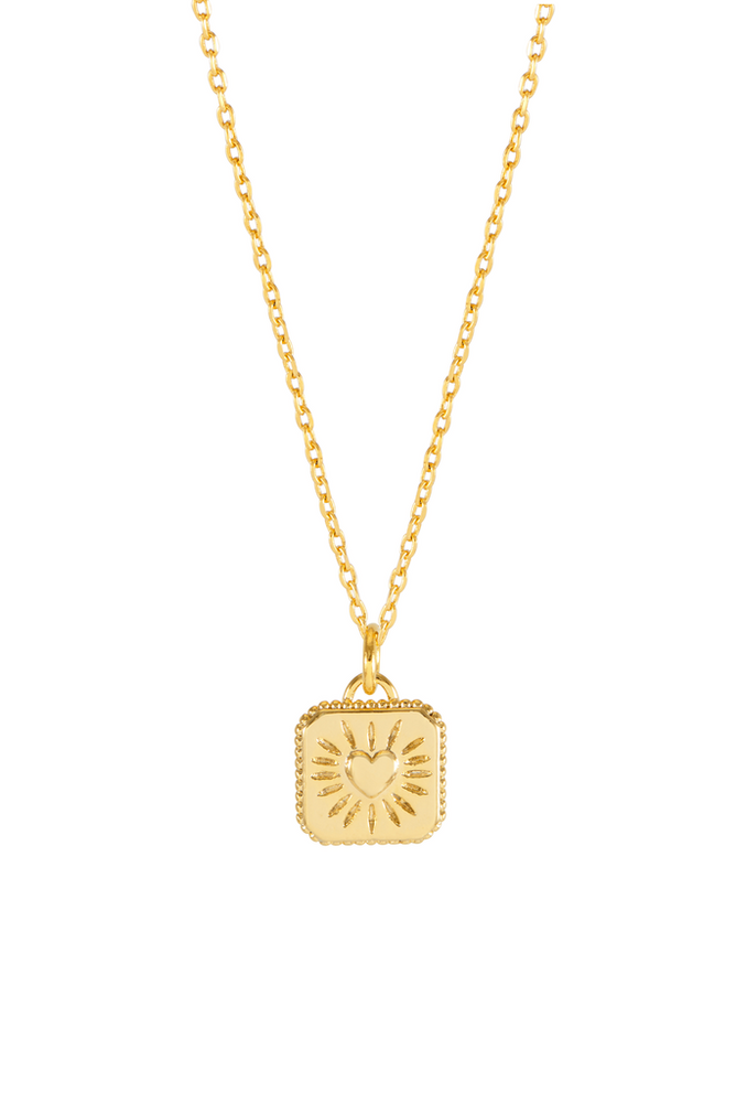 Gold Bobble Heart Tablet Necklace