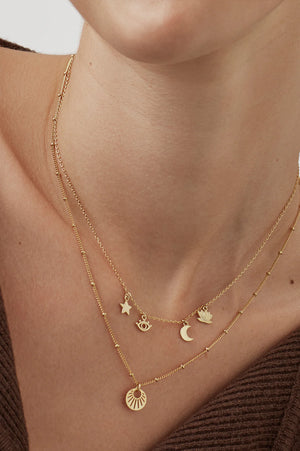 Evil Eye Moon and Stars Charm Necklace