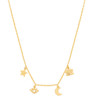 Evil Eye Moon and Stars Charm Necklace