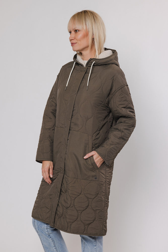 Elfie Hooded Coat With Teddy Lining - Hunter