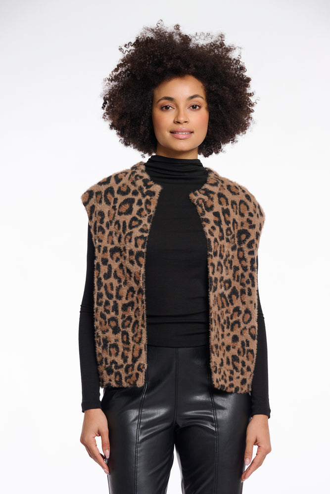 Elona Faux Fur Short Waistcoat - Leopard