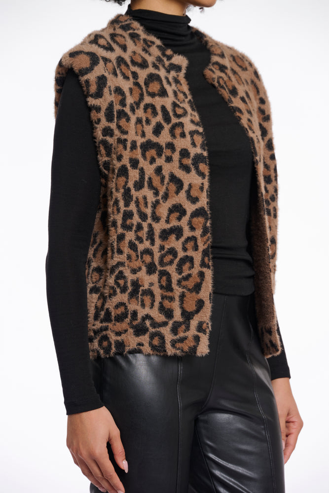 Elona Faux Fur Short Waistcoat - Leopard