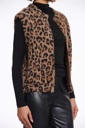 Elona Faux Fur Short Waistcoat - Leopard