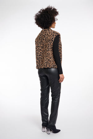 Elona Faux Fur Short Waistcoat - Leopard
