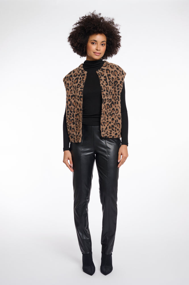 Elona Faux Fur Short Waistcoat - Leopard