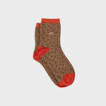 Women's Combed Cotton Leopard Glitter Socks - Brown and Orange