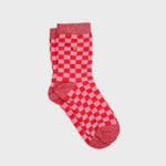 Women's Combed Cotton Checked Socks - Red and Pink