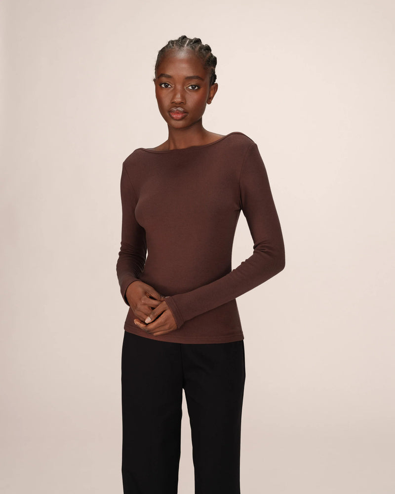 Stanley Long Sleeve Boat Neck T Shirt - Chocolate
