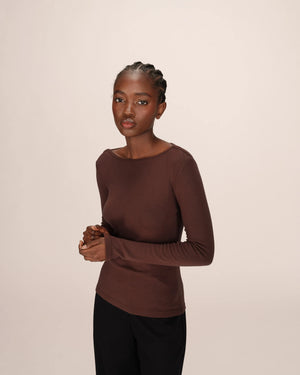 Stanley Long Sleeve Boat Neck T Shirt - Chocolate