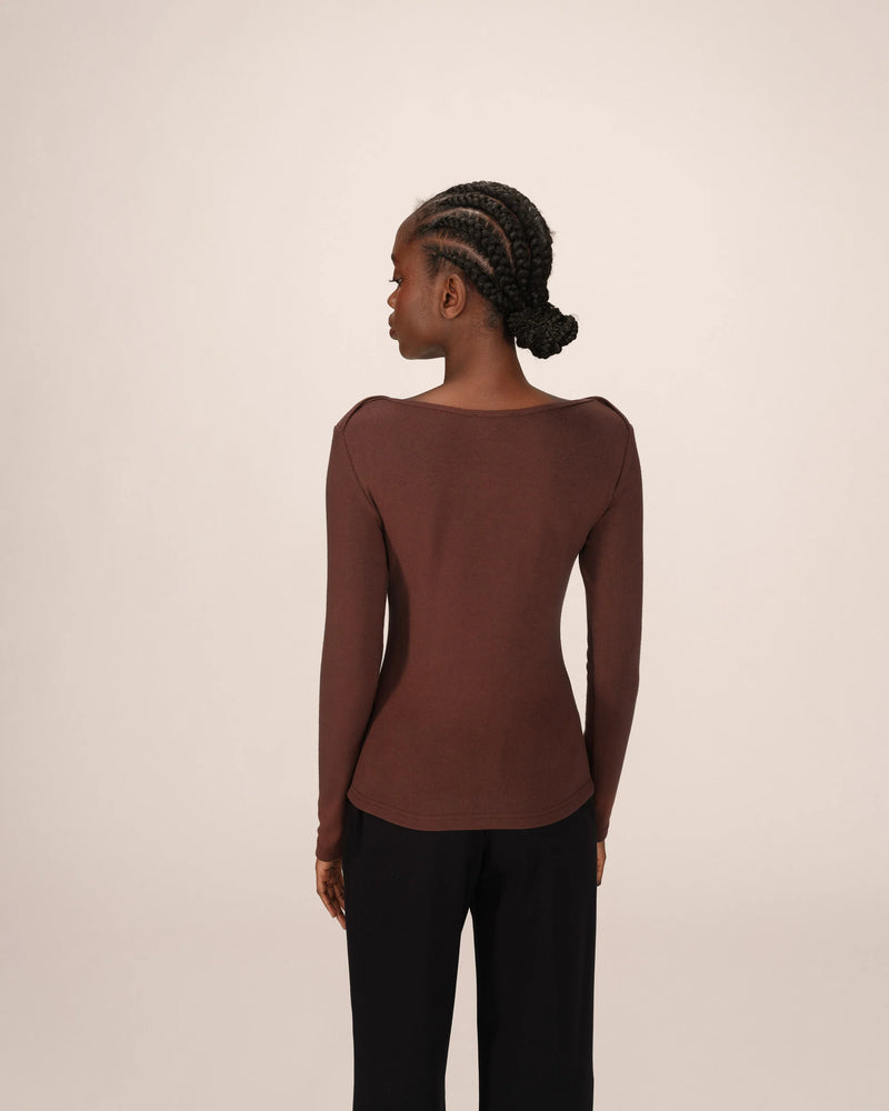 Stanley Long Sleeve Boat Neck T Shirt - Chocolate