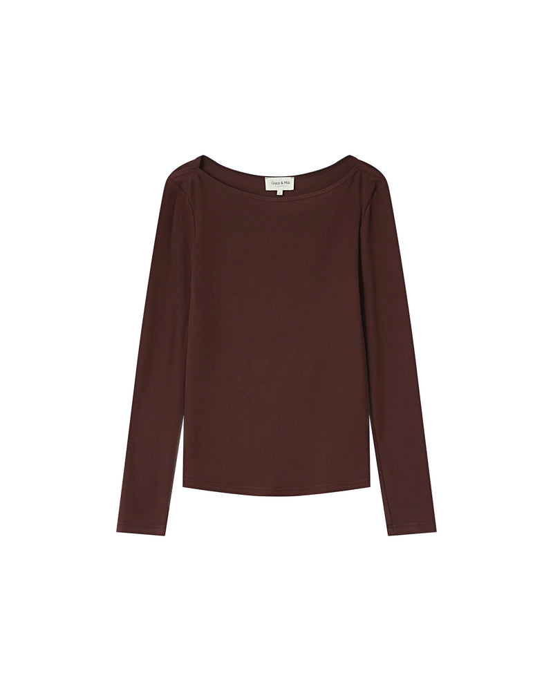 Stanley Long Sleeve Boat Neck T Shirt - Chocolate