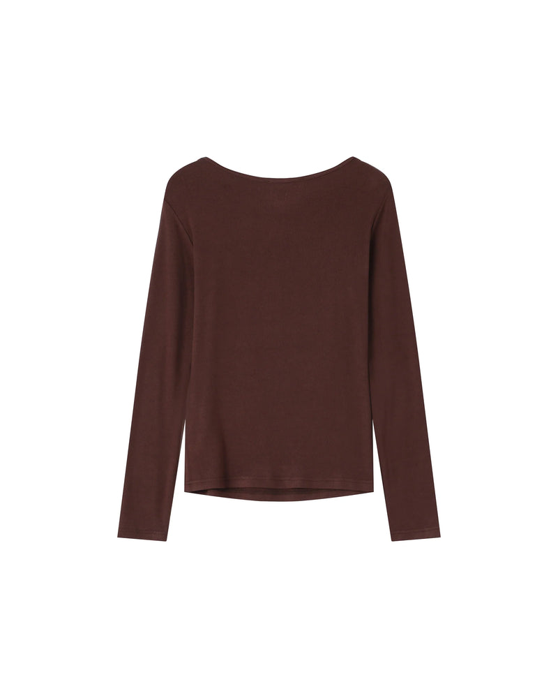 Stanley Long Sleeve Boat Neck T Shirt - Chocolate