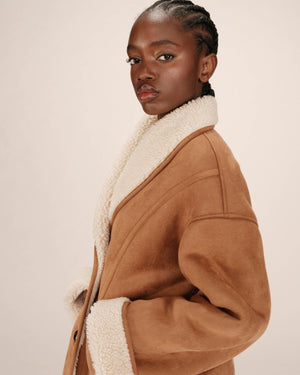 Faux Shearling and Suede Coat