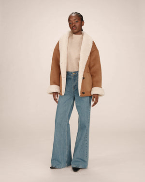 Faux Shearling and Suede Coat