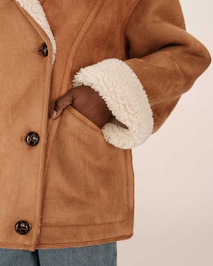 Faux Shearling and Suede Coat