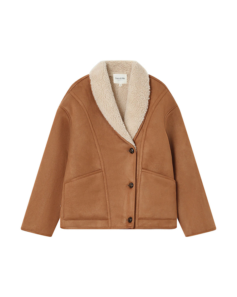 Faux Shearling and Suede Coat