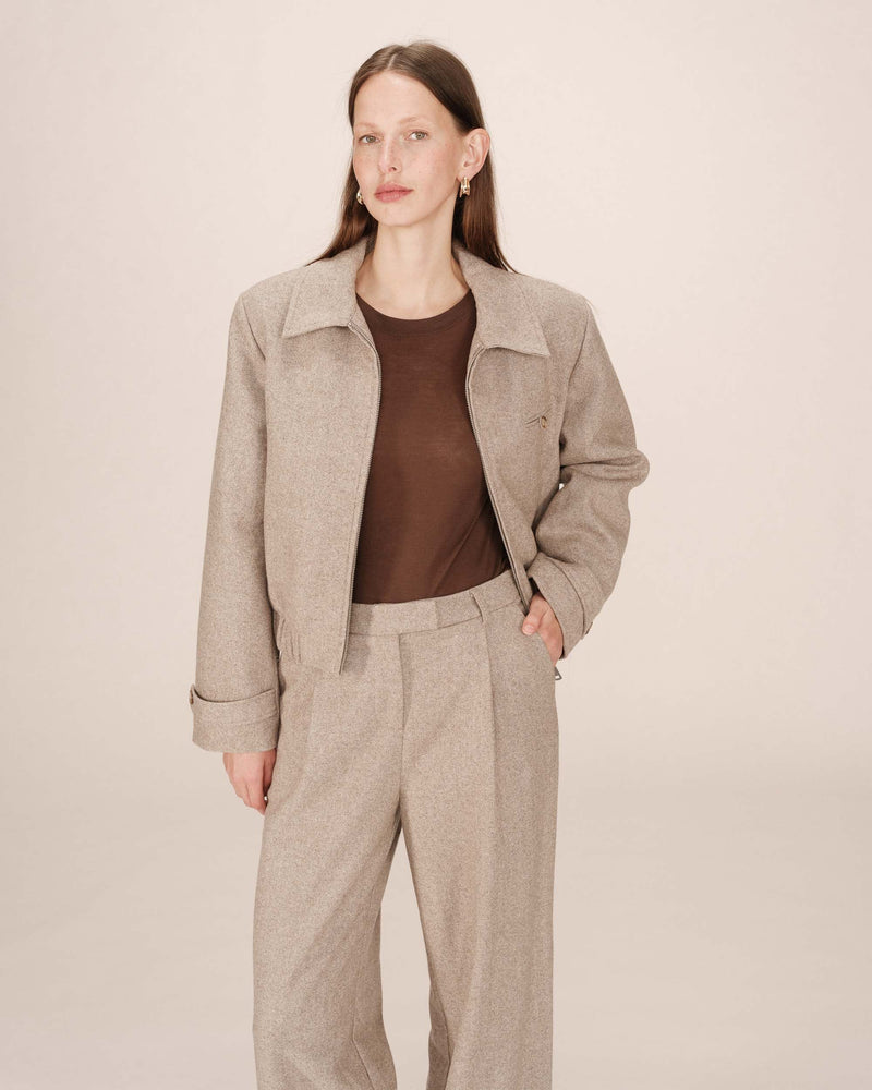 Tiffany Herringbone Wool Blend Jacket - Greige