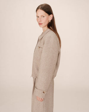 Tiffany Herringbone Wool Blend Jacket - Greige