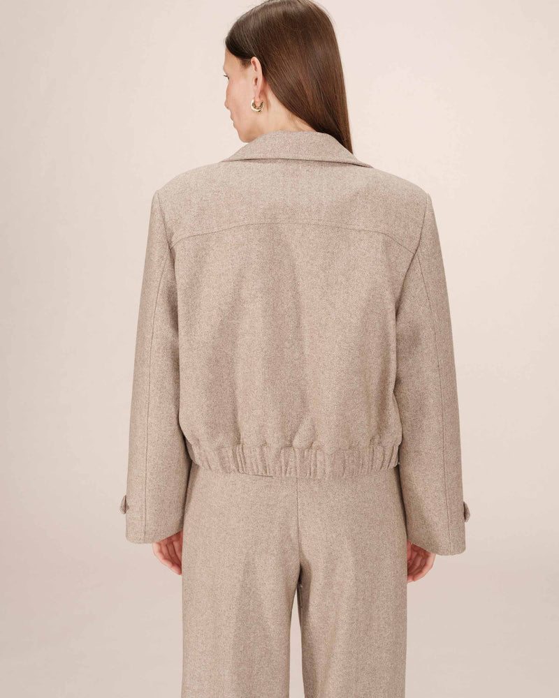 Tiffany Herringbone Wool Blend Jacket - Greige