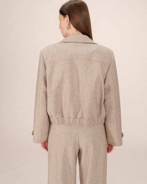 Tiffany Herringbone Wool Blend Jacket - Greige