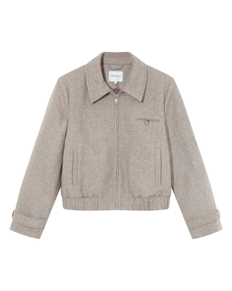 Tiffany Herringbone Wool Blend Jacket - Greige