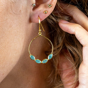 Aureus 14k Gold Plated Ammonite Bezel Set Drop Earrings