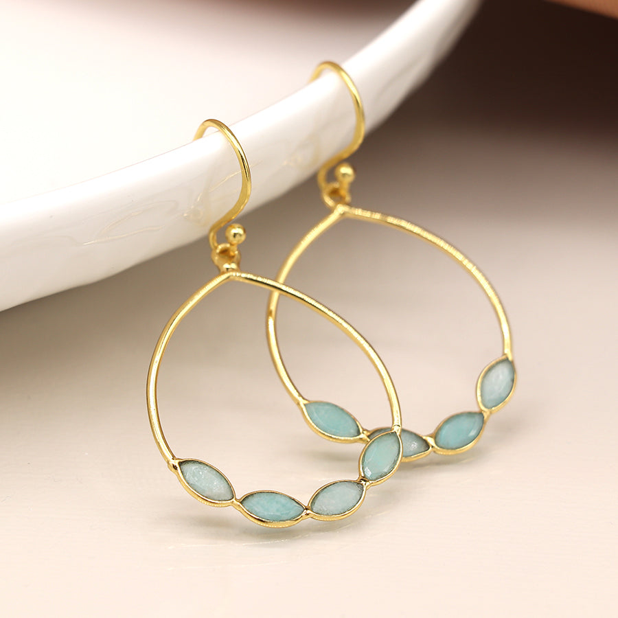 Aureus 14k Gold Plated Ammonite Bezel Set Drop Earrings