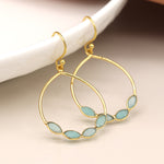 Aureus 14k Gold Plated Ammonite Bezel Set Drop Earrings