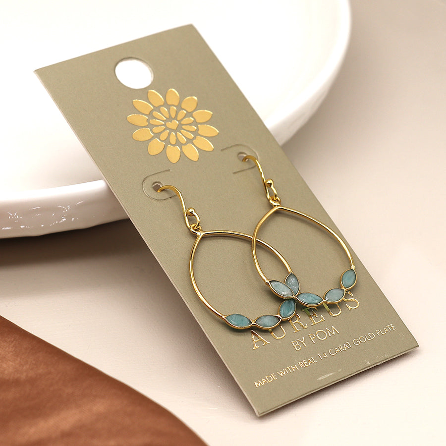 Aureus 14k Gold Plated Ammonite Bezel Set Drop Earrings