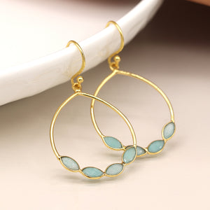 Aureus 14k Gold Plated Ammonite Bezel Set Drop Earrings