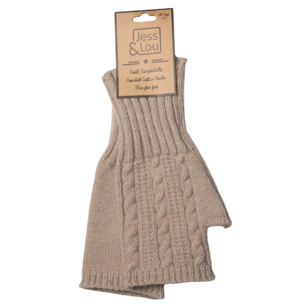 Cable Knit Fingerless Gloves - Oatmeal