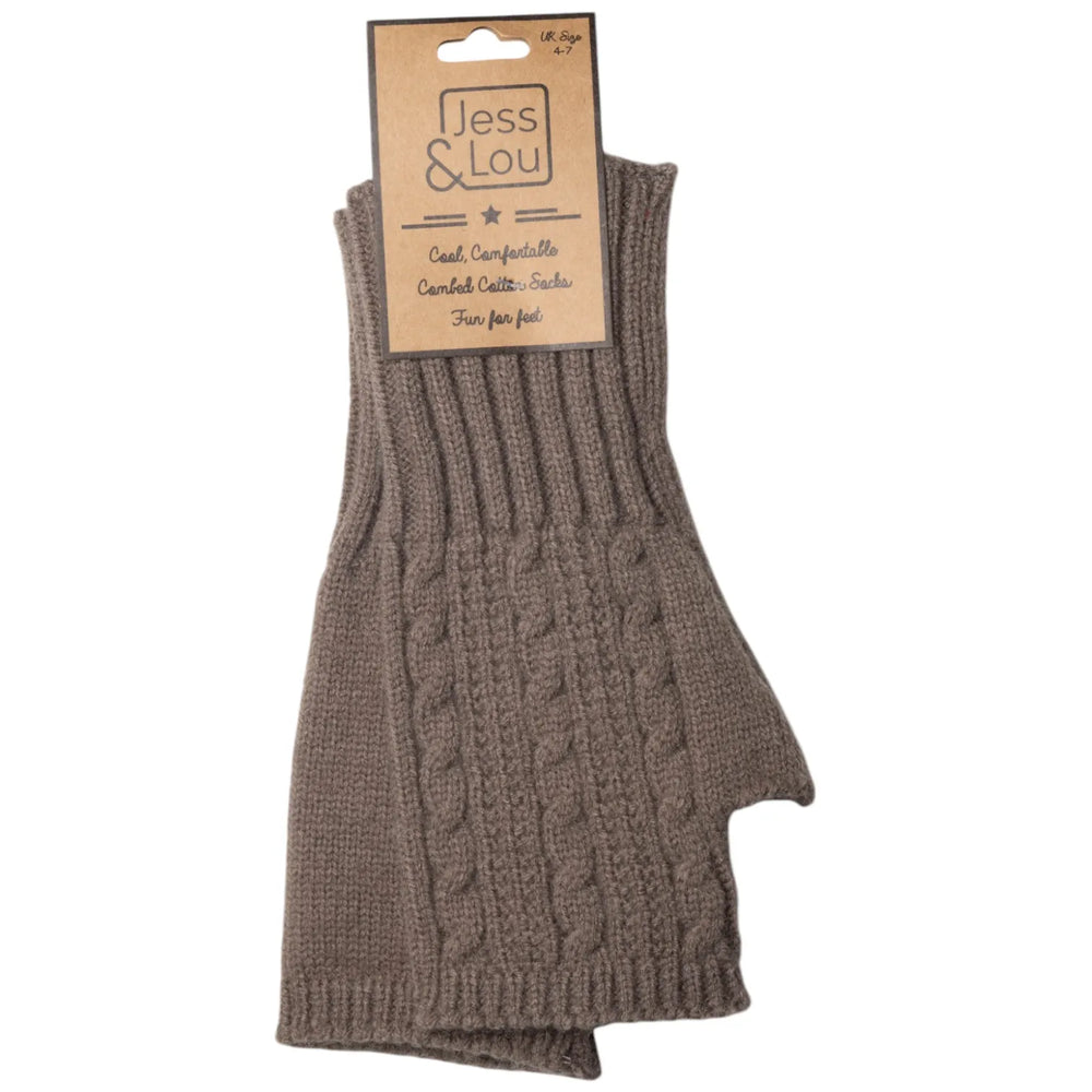 Cable Knit Fingerless Gloves - Cappuccino