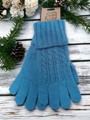 Cable Knit Gloves - Cornflower