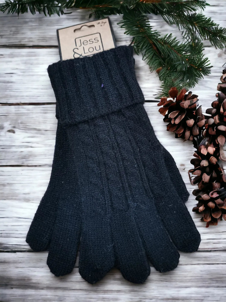 Cable Knit Gloves - Black