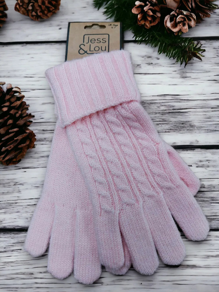 Cable Knit Gloves - Pink