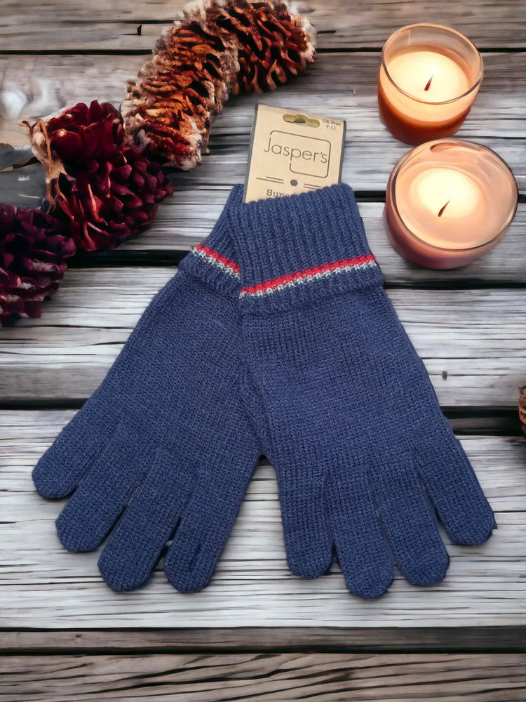 Cosy Men's Double Stripe Knit Gloves - Navy