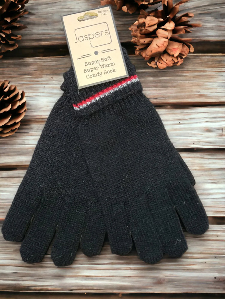 Cosy Men's Double Stripe Knit Gloves - Black