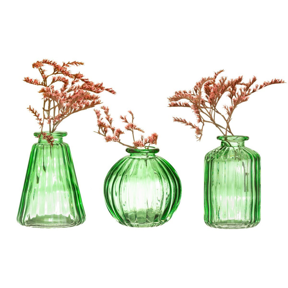 Green Glass Bud Vases - Set of 3