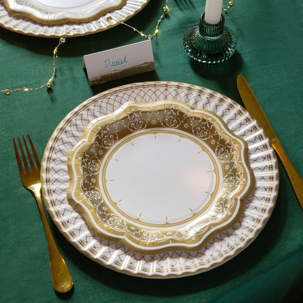 Porcelain Party Gold Paper Plates - Medium Pack of 12