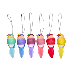 Hanging Deco Birds with Thread in 6 Assorted Colours