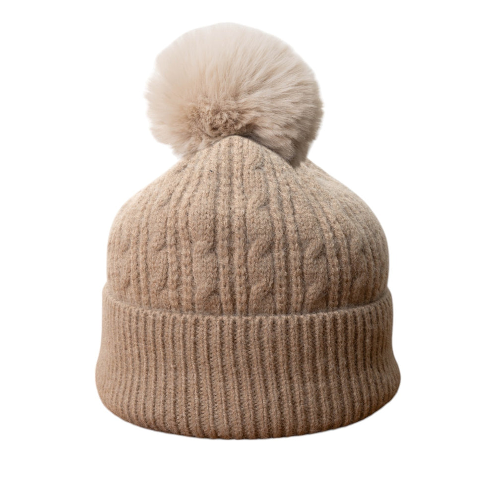 Oatmeal Cable Unisex Bobble Hat