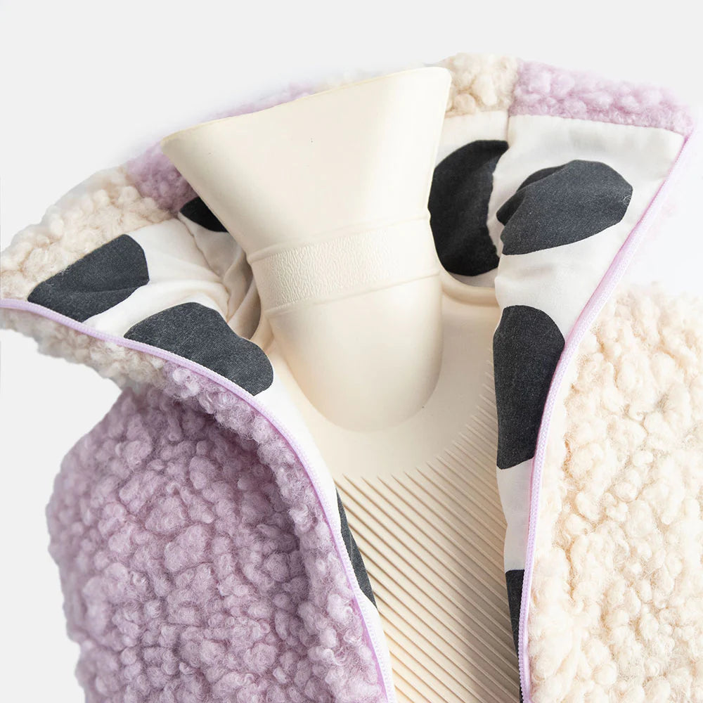 Lilac Cream Check Borg Hot Water Bottle