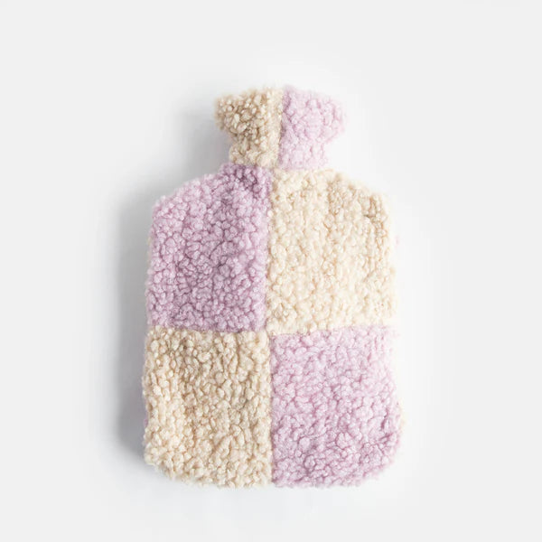 Lilac Cream Check Borg Hot Water Bottle