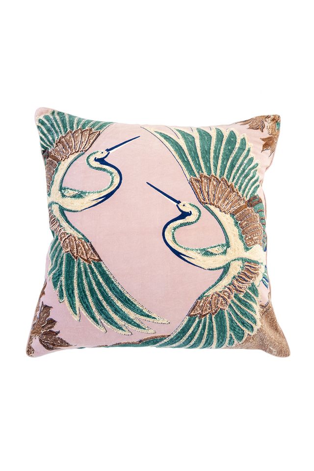 Crane Square Cushion and Velvet Cover - Plaster Pink